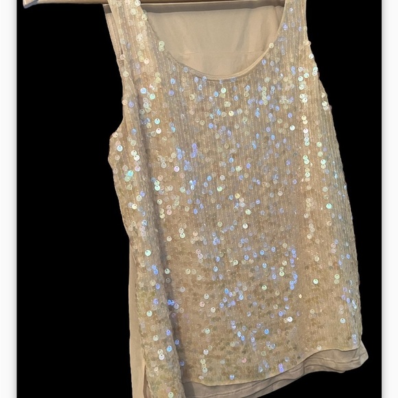 Vintage 90s Y2K Express Sequin Knit Tank Top Sz XS Cami Fairy Mermaidcore Cream - Picture 5 of 12